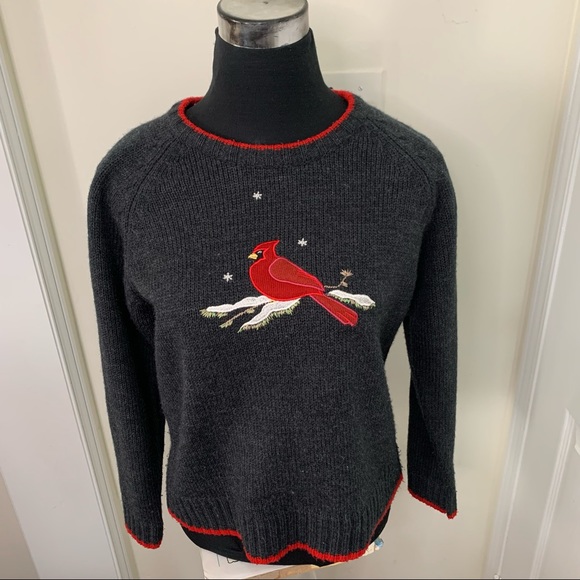 Jenny Anthro Rare Unique Knit Blue Jay Embroidered Bird Sweatshirt Sweater - Picture 3 of 9